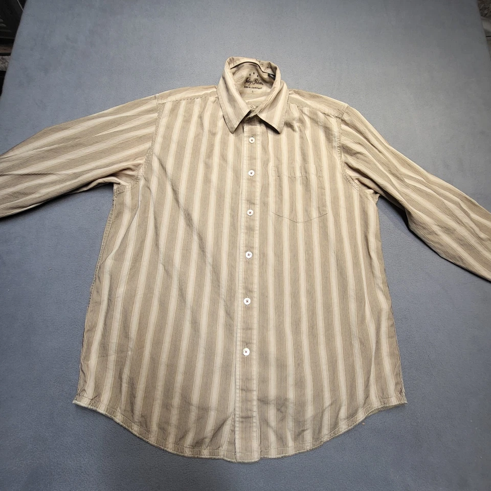 Indigo Palms Shirt Mens L Brown Striped Button Up Long Sleeve - Image 2 of 4