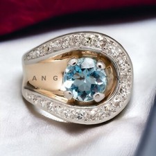 Aquamarine Gemstone With 14K Solid Yellow Gold Ring For Men's AL229
