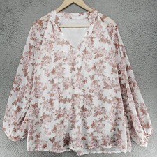 Shein Casual Bohemian Blouse Womens L Lined Floral Print V-Neck Lantern Chiffon