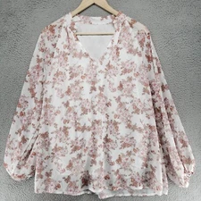 Shein Casual Bohemian Blouse Womens L Lined Floral Print V-Neck Lantern Chiffon