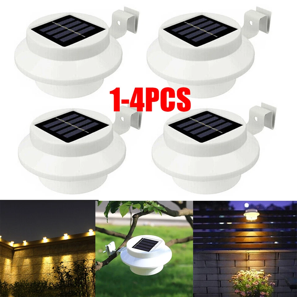 1-4X LED Solar Gutter Lights Wall Light 3LED Outdoor Garden Pathway Fence Lamps - Image 2 of 4