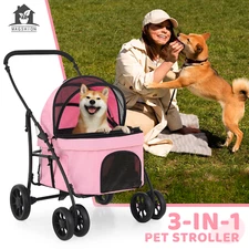 Foldable 4 Wheels Dog Stroller 3-in-1 Multifunction Car Seat Travel Dog Cat Cage