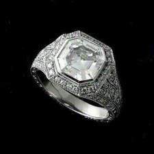14K White Gold Plated 2Ct Asscher NATURAL MOISSANITE Men's Classic Wedding Ring