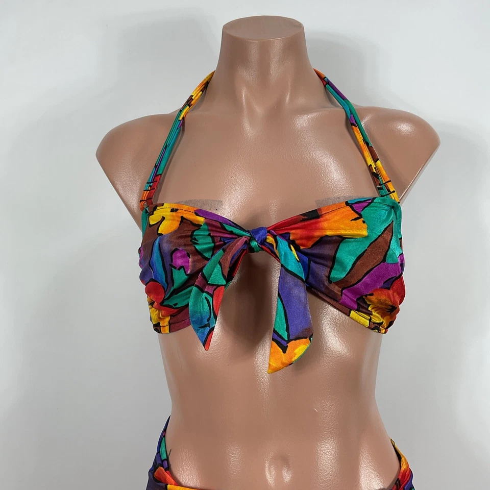 VTG 80s Bill Blass Floral Print Bikini 2 Piece Bandeau Bathing Suit High Waist - Image 3 of 4