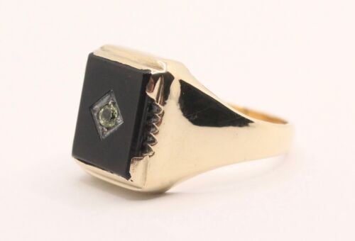 Vintage 9ct Gold Onyx & Green Sapphire Ring - Picture 3 of 4