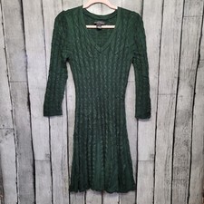 Jessica Howard Sweater Dress Womens Medium Green Long Sleeve Cable Knit Dress