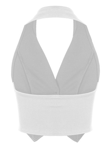 Women's V Neck Vest Lapel Halter Backless Button Down Pointed Hem Crop AU - Picture 31 of 53