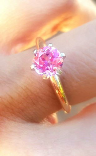 2ct Natural VS Pink Sapphire 14K Solid Yellow Gold Engagement Ring Wedding Dress - Picture 4 of 7