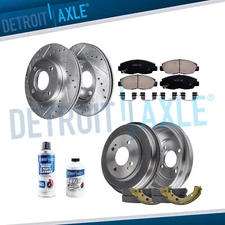 Front Drilled Rotors Rear Drums Brake Pads and Shoes for 2010-2014 Honda Insight