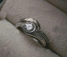 1.10CT White Round Cut CZ Women Best Wedding Matching Bridal 925 Silver Ring Set