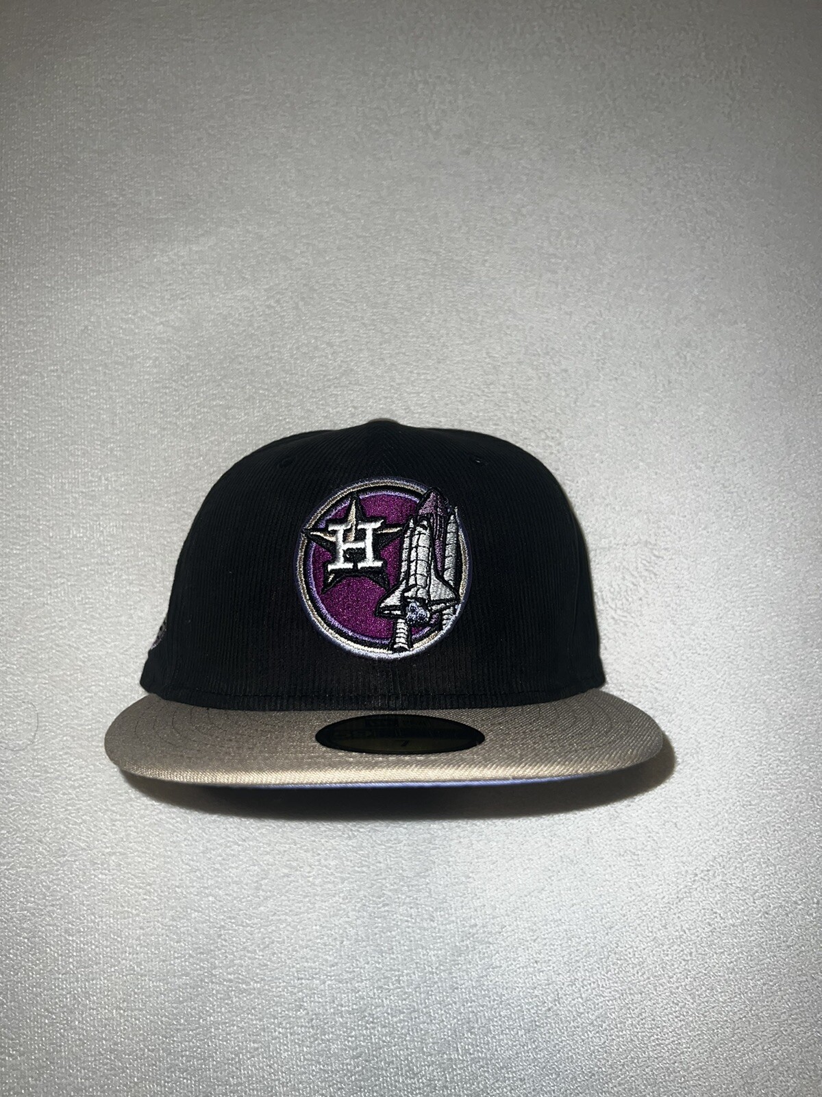 Houston Astros Fitted Hat Size 7 Apollo 11 Side Patch Tan Visor Lavender Bottom
