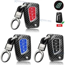 Carbon Fiber Texture Remote Key Holder Case Skin For Toyota Camry Corolla RAV4