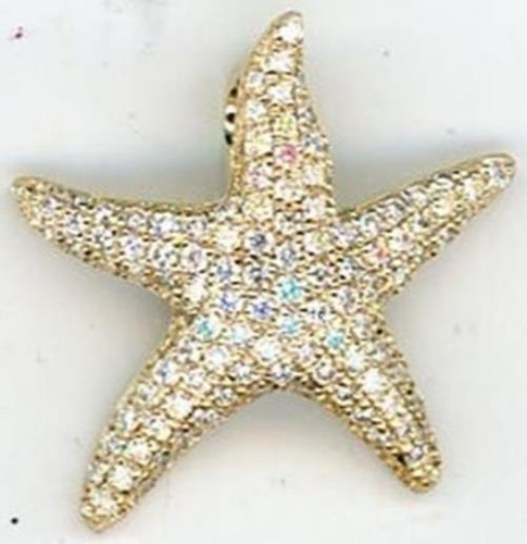 ESTATE .57CT DIAMOND 14KT YELLOW GOLD 3D LUCKY STARFISH FUN FLOATING PENDANT