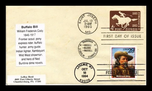 US COVER FIRST DAY OF ISSUE PONY EXPRESS POSTAGE BUFFALO BILL