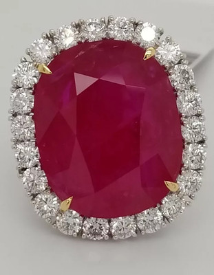 11.80 Ct Cushion Cut Natural Ruby & Diamond Wedding Ring 14K  White Gold Sz 8,7