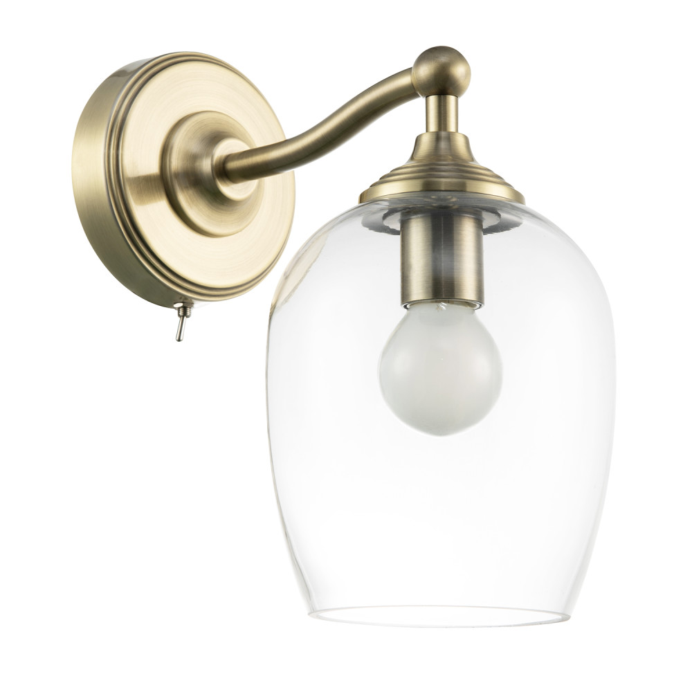 Traditional Wall Light Fitting in Antique Brass with Clear Glass Shade by Hap...