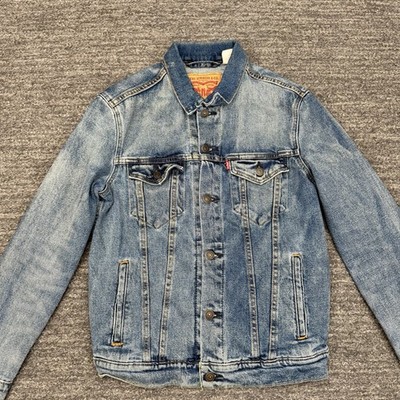 Levis Trucker Jacket Men Small Blue Denim Jean Pockets Stretch Grunge Classic