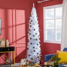 HOMCOM 8' Artificial Pencil Christmas Tree, Slim Xmas Tree w/618 Realistic Br