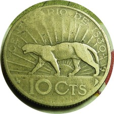elf Uruguay 10 Centesimos 1930 Cougar before a Sunrise Constitution 100
