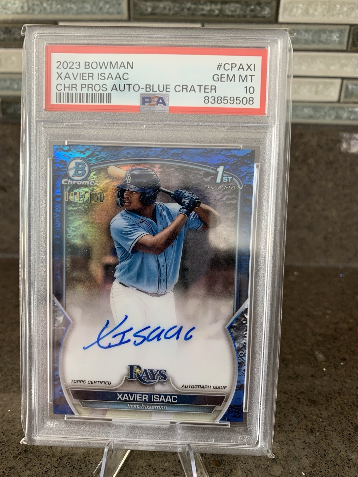 2023 Bowman Chrome 1st Xavier Isaac /150 Blue Crater Auto #CPA-XI Rays PSA 10