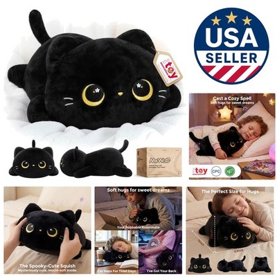 Squishy 13-Inch Black Cat Plush Pillow - Perfect for Cuddling & Relaxation
