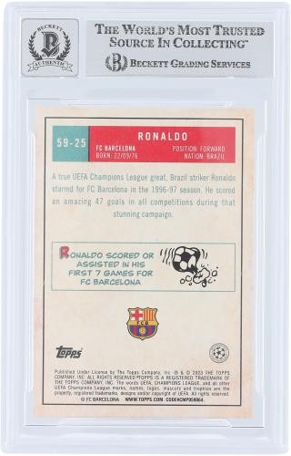 Ronaldo FC Barcelona Signed 2022-23 Topps UEFA 59 Design #59-25 BAS Auto 10 Card view 2