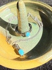 Sleeping Beauty Turquoise Ring & Necklace in Platinum Sterling Gold Accents Sz 6