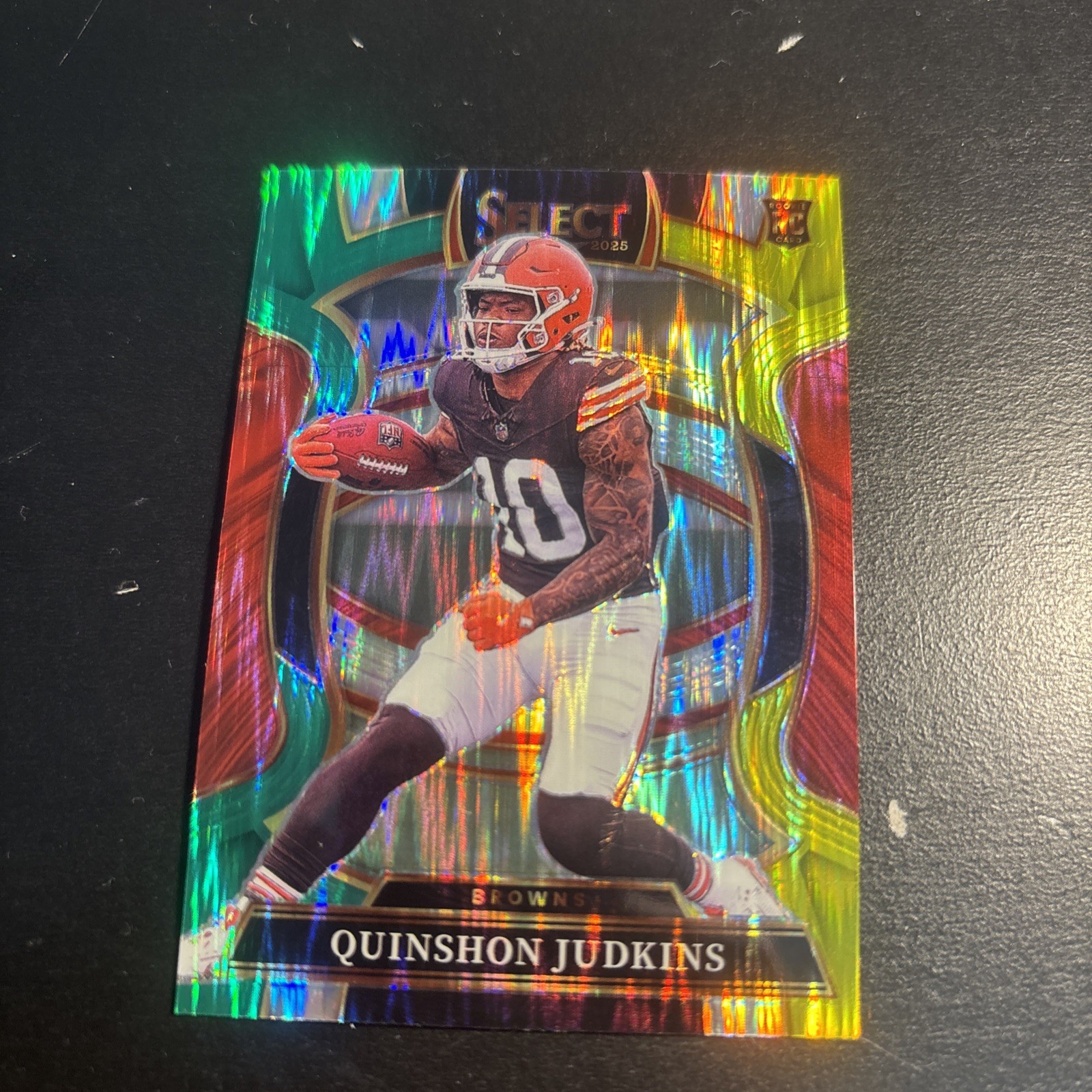 2025 Panini Select Quinshon Judkins Green and Yellow Shock Prizm Concourse (RC)