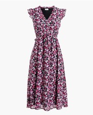 New! J.Crew: Cap Sleeve Ruffle Tiered Pleated Floral Print Midi Dress Sz 8