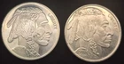 Lot of 2 - 1 Troy oz Indian Buffalo .999 Fine Silver Rounds SilverTowne  (#149)