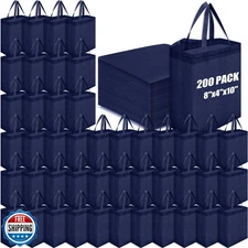 Windyun 200 Pcs Reusable Tote Bag Bulk 8 x 4 x 10 Inch Non Woven Shopping Bag