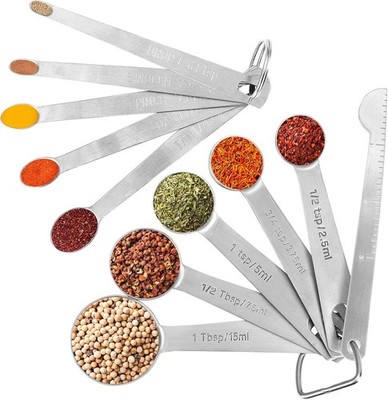 Stainless Steel Measuring Spoons Set W/ Leveler 10 Pcs Mini Stackable Teaspoon