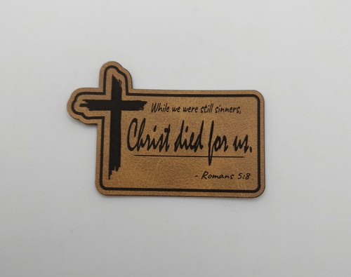 Christ Died For Us - Laser Engraved Iron-on Patches - Western Brown 2"x3" - Picture 1 of 1