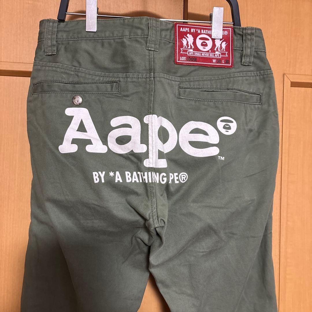 A BATHING APE Cotton Logo Chino Pants Olive Green M Waist 78cm BA0226180 thumbnail 6