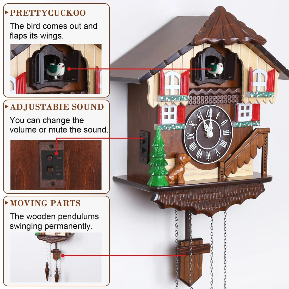 Reloj de cuco grande vintage reloj de pared artesanal madera reloj de cuco casa hogar... Foto 4 de 4