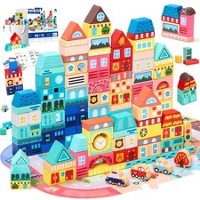 VigorFun Wooden Building Blocks Set 100pcs — City, Montessori, Toddler, Presc...