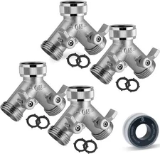 Morvat Heavy Duty Nickel Plated Brass 2 Way Garden Hose Y Splitter, 4 Pack