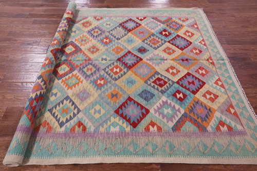 Wende-Flachgewebe-Teppich Wolle auf Wolle Kelim 6 Fuß 8 Zoll x 9 Fuß 6 Zoll - Q16206 - Bild 7 von 9
