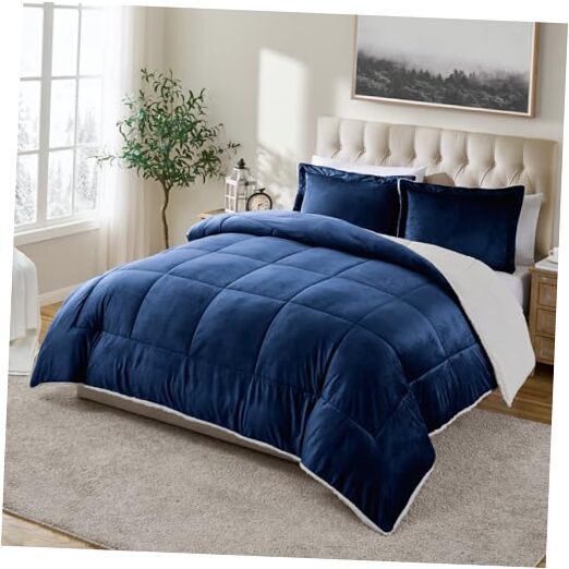 Comforter Set: Ultra Soft and Plush Reversible Micromink and Sherpa Twin Navy