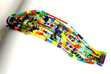 Czech Glass Beaded 10 Strand BRACELET Bangle Cuff MULTI-COLOR BRIGHTS