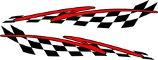 checkered flag & swoosh racing vinyl graphics decal sticker set 2.5" x 11" red