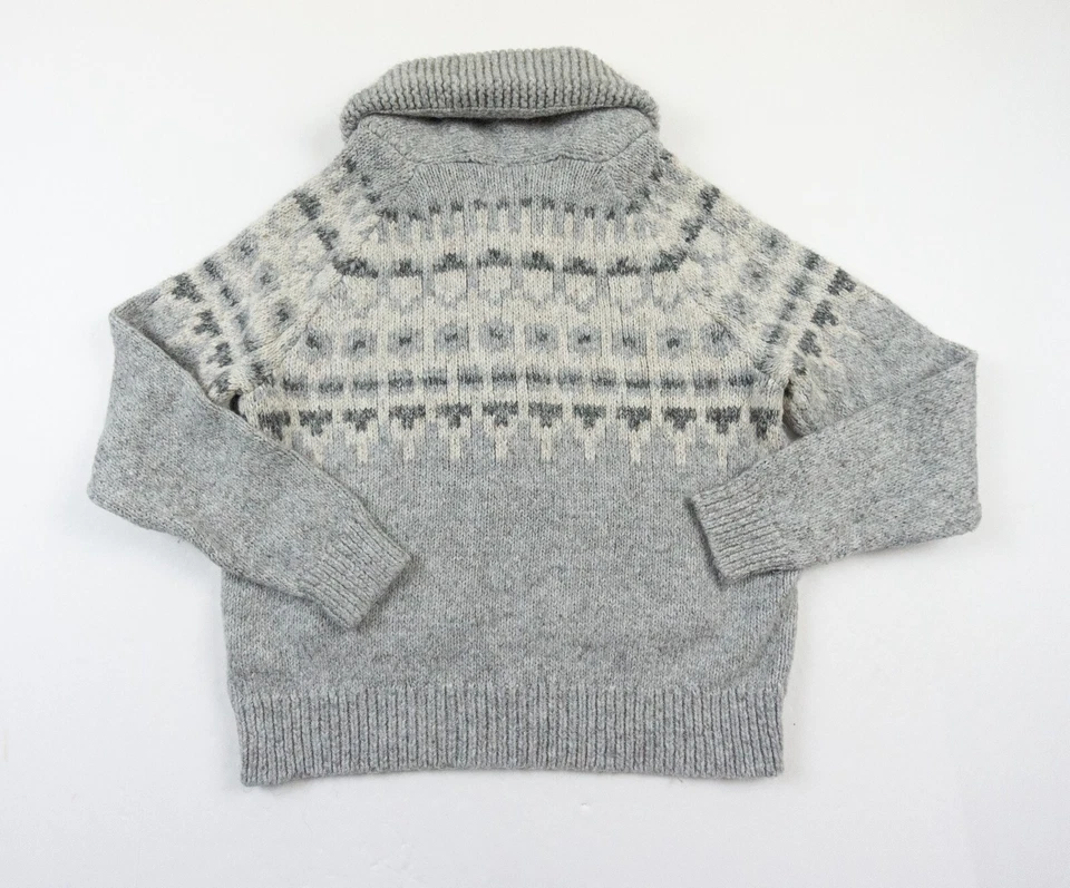 Suéter Abercrombie & Fitch Mujer Grande Gris Tejido Cremallera Completa Fair Isle Nordic Foto 4 de 4