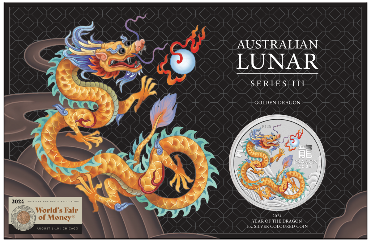 2024 Lunar Year the Dragon 1oz GOLDEN Silver $1 Coin ANA WORLD'S