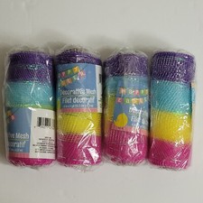 PINK PURPLE YELLOW BLUE STRIPED Lot of 4 Rolls 6" x 5 yds 15 Feet Deco Mesh