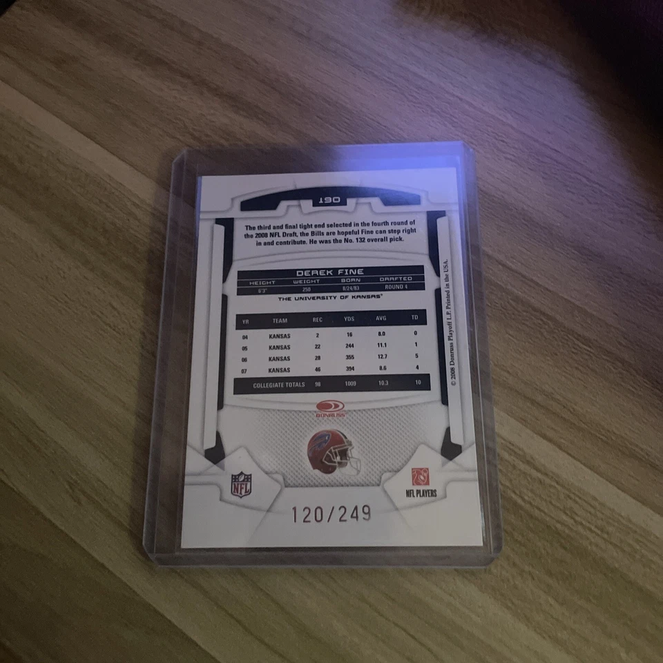 2008 Leaf Rookies & Stars - Rookie Parallel Silver #190 Derek Fine /249 (RC) - Image 2 of 2