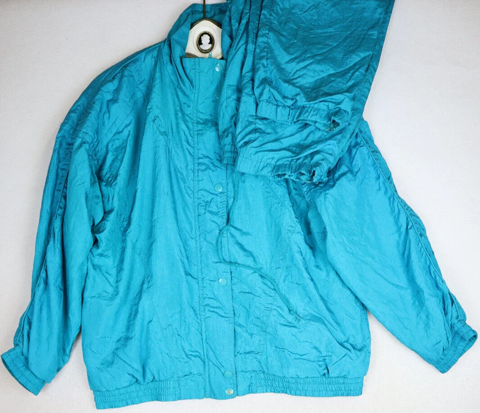Traje de chándal cortavientos vintage años 90 para mujer Lavon verde azulado chaqueta pantalones talla L Foto 2 de 4