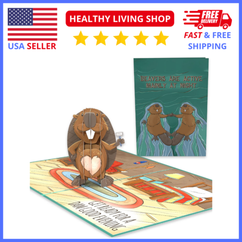 Cute Beaver Anniversary Greeting Pop-up Card for Couples - Funny and Adorable - Picture 1 of 8