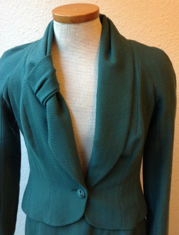 TRAJE FALDA 2 piezas clásico para mujer John Galliano, lana verde azulado, talla 10 / talla 8 Foto 4 de 4