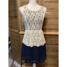 Rue 21 Y2K Lace Dress Size Medium Juniors Cream/Navy Blue G2