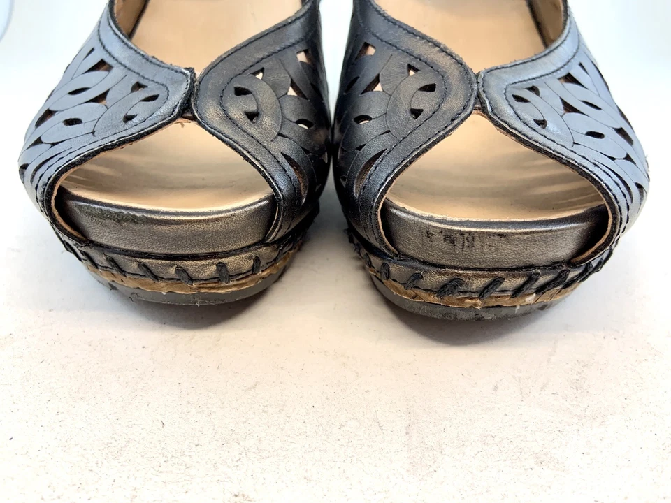 Earth Shoes Bronze Aquarius Peep Toe Slingback Wedge Sandals size 6.5 7 $120 - Image 3 of 4